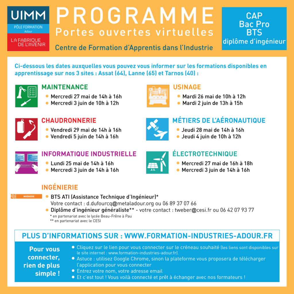 Programme portes ouvertes virtuelles - Pôle Formation Adour