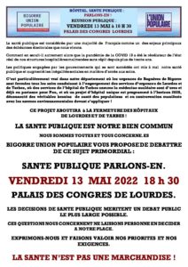 Lire la suite à propos de l’article Lourdes : Réunion publique le 13 Mai, Hôpital, Santé publique parlons-en !