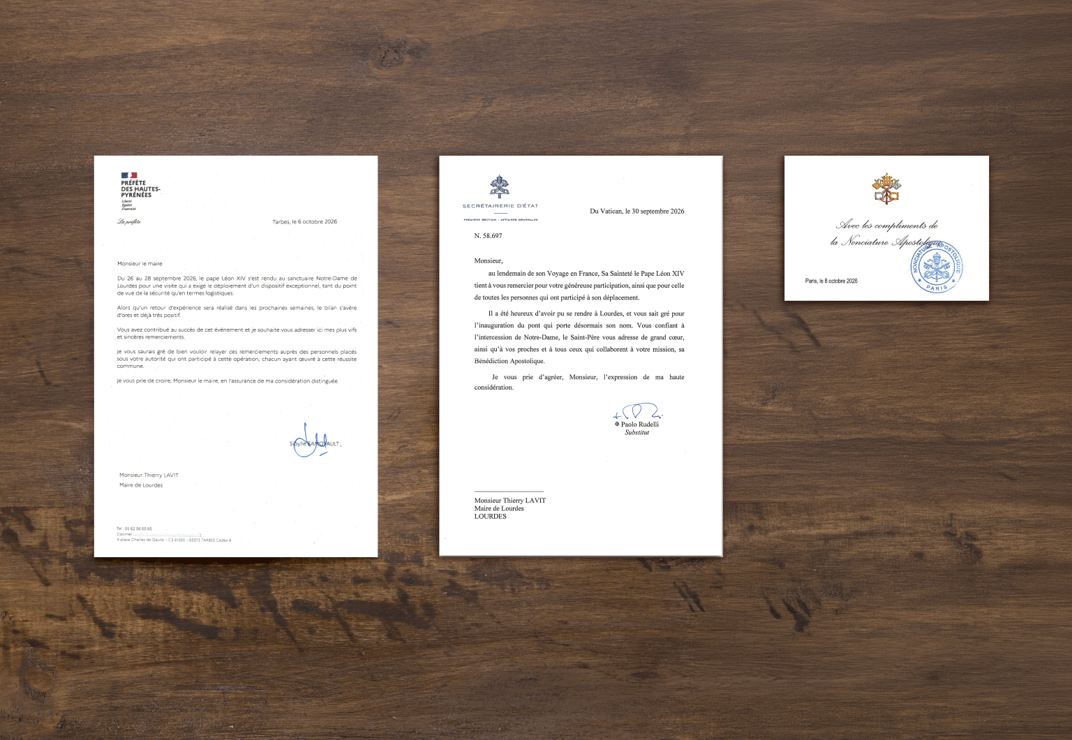 La préfecture des Hautes-Pyrénées, le Vatican et la Nonciature apostolique remercient la Ville de Lourdes pour l’accueil du pape Léon XIV les 26, 27 et 28 septembre 2026